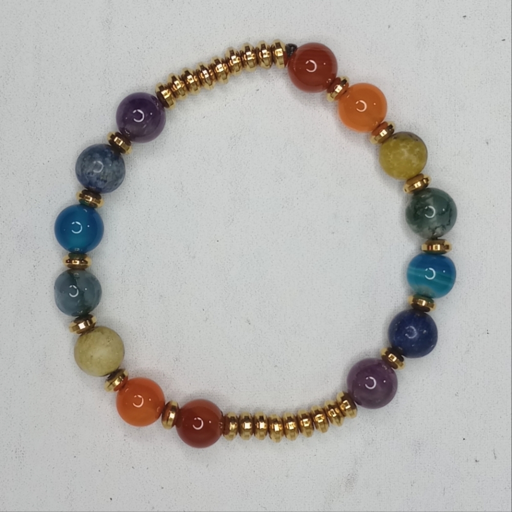 MULTI STONE Stretch Bracelet Gemstone Goldtone